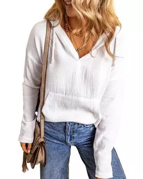 Azura Exchange Lightweight Crinkle Pocketed Hoodie S белый