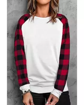 Azura Exchange Long Sleeve Buffalo Plaid Sweatshirt XL белый