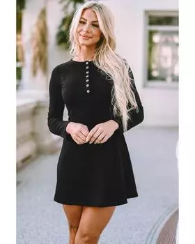 Azura Exchange Long Sleeve Henley Dress XL чёрный