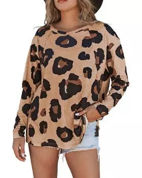 Azura Exchange Свободный топ с длинными рукавами M леопардовый