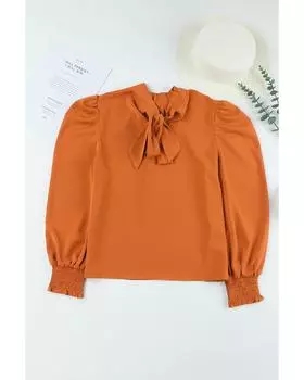 Azura Exchange Long Sleeve Mock Neck Chiffon Blouse XL оранжевый