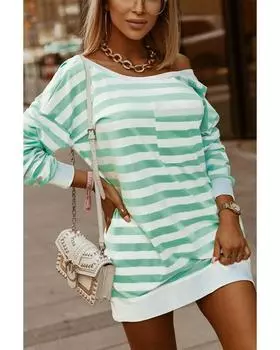 Azura Exchange Loose O Neck Sleeve Office Pocket Top M зелёный