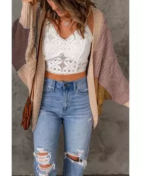 Azura Exchange Свободный вязаный кардиган с открытым передом 2XL коричневый