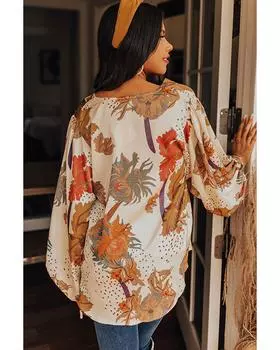 Azura Exchange Loose Sleeve Floral Blouse M белый