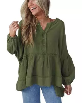 Azura Exchange Топ со свободными рукавами и необработанным краем M зелёный