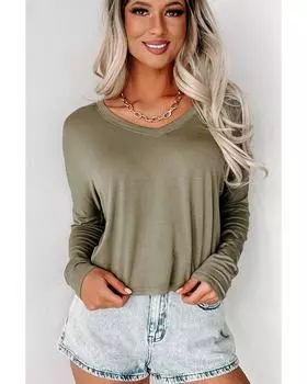 Azura Exchange Loose V Neck Dropped Sleeve Top M зелёный
