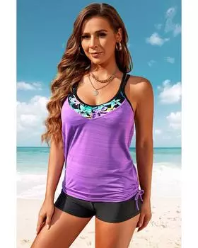 Azura Exchange Лоскутный круглый вырез танкини S фиолетовый