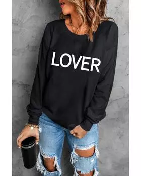 Azura Exchange Lover Crew Neck Sweatshirt with Letter Print XL чёрный