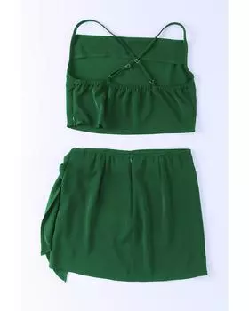 Azura Exchange Luxury Designer Drape Crop Top and Wrap Skirt Set XL зелёный