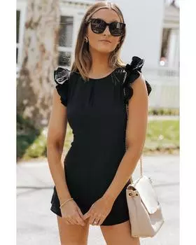 Azura Exchange Роскошный дизайнерский комбинезон с оборками на рукавах XL чёрный