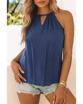 Azura Exchange Майка с отделкой помпоном L синий