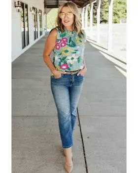 Azura Exchange Майка с отделкой рюшами M зелёный