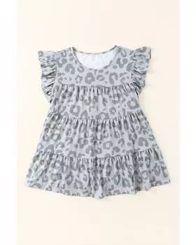 Azura Exchange Майка с рукавами-крылышками и леопардовым принтом S серый