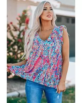 Azura Exchange Майка с V-образным вырезом и узорчатой оборкой S розовый