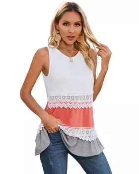 Azura Exchange Майка-топ с цветными блоками и отделкой из кружева крючком L белый
