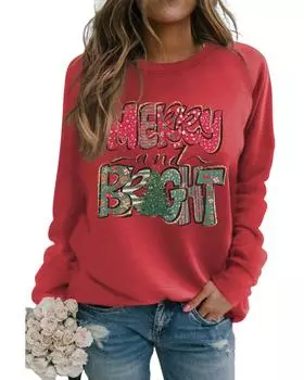 Azura Exchange Merry and Bright Xmas Tree Sweatshirt S красный
