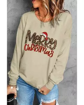 Azura Exchange Merry Christmas Hat Leopard Print Sweatshirt XL хаки
