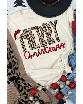 Azura Exchange MERRY Christmas Hat Print Crew Neck Graphic Tee L хаки