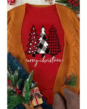 Azura Exchange Футболка с графическим принтом Merry Christmas Trees S красный