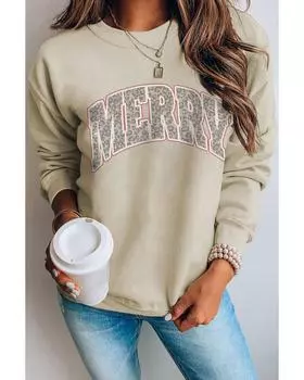 Azura Exchange MERRY Leopard Print Long Sleeve Graphic Sweatshirt XL хаки