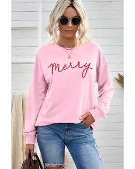 Azura Exchange Merry Letter Print Sweatshirt S розовый