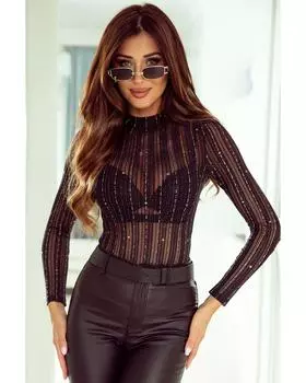 Azura Exchange Mesh Mock Neck Long Sleeve Bodysuit XL чёрный