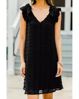 Azura Exchange Мини-платье без рукавов с V-образным вырезом и оборками M чёрный