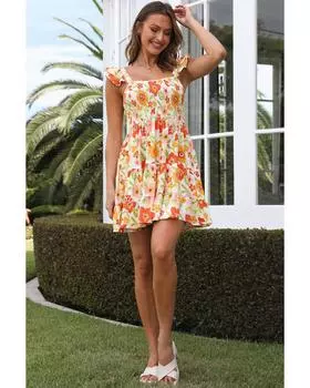 Azura Exchange Мини-платье без рукавов с оборками и цветочным принтом M разноцветный