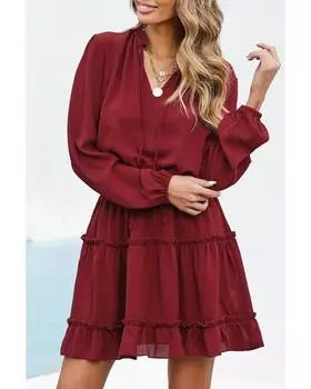 Azura Exchange Мини-платье с длинными рукавами и оборками M красный
