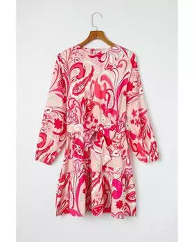 Azura Exchange Мини-платье с поясом и принтом на пуговицах и вырезом-замочной скважиной на спине S красный