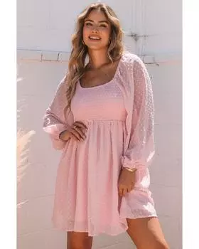 Azura Exchange Мини-платье с рукавами-фонариками и узором Swiss Dot XL розовый