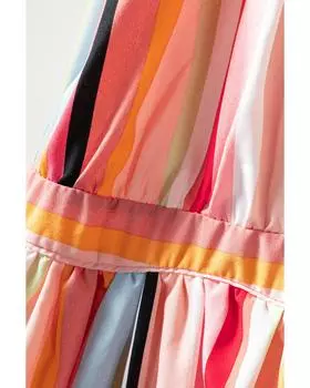 Azura Exchange Многоярусное платье с радужными полосками и оборками S розовый