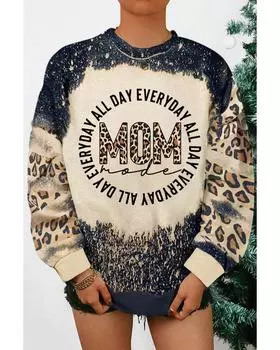 Azura Exchange MOM Letter Graphic Print Leopard Bleached Sweatshirt 2XL чёрный
