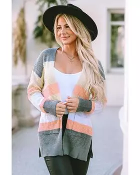 Azura Exchange Multicolor Color Block Striped Pocketed Open Cardigan S разноцветный