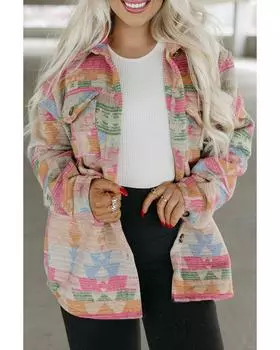 Azura Exchange Multicolor Plus Size Flap Pockets Aztec Print Jacket 1X разноцветный