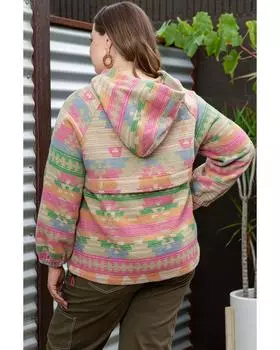 Azura Exchange Multicolor Plus Size Western Aztec Geometric Pattern Zip up Hoodie 3X разноцветный