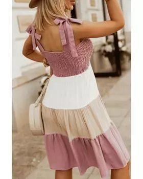 Azura Exchange Multicolor Smocked Color Block Sleeveless Mini Dress