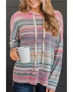 Azura Exchange Multicolor Striped Print Cable Knit Drop Shoulder Hoodie S разноцветный