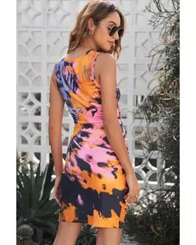 Azura Exchange Многоцветное облегающее мини-платье с принтом тай-дай и вырезом-твистом S оранжевый