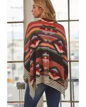 Azura Exchange Multicolor Western Aztec Striped Mock Neck Dolman Sleeve Top S разноцветный