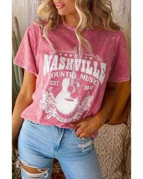 Azura Exchange Music City Graphic Mineral Washed Tee S красный