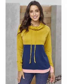 Azura Exchange Mustard Navy Colorblock Thumbhole Sleeved Sweatshirt L жёлтый