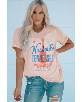Azura Exchange Футболка с круглым вырезом и графическим принтом Nashville Tennessee Guitars L розовый
