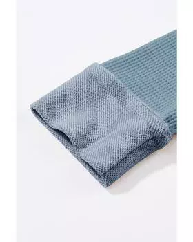 Azura Exchange Небесно-голубой вафельный трикотажный топ с длинными рукавами на пуговицах XL небесно-голубой