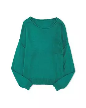 Azura Exchange Свитер с открытыми плечами и карманом в рубчик M зелёный