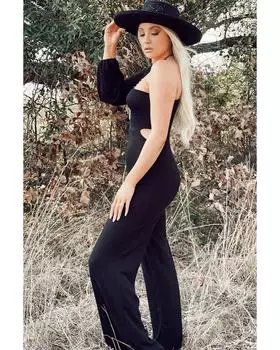 Azura Exchange One-Shoulder Balloon Sleeve Cutout Jumpsuit XL чёрный