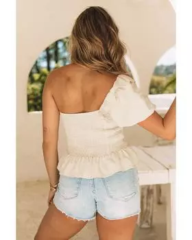 Azura Exchange One-shoulder Ruffled Smocked Top XL абрикосовый