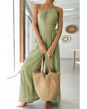 Azura Exchange One-Shoulder Wide Leg Jumpsuit L зелёный