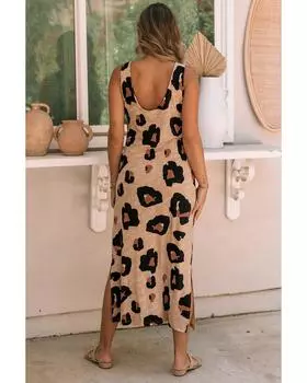 Azura Exchange Платье макси без рукавов с открытой спиной S леопардовый