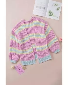 Azura Exchange Open Front Cable Cardigan M розовый